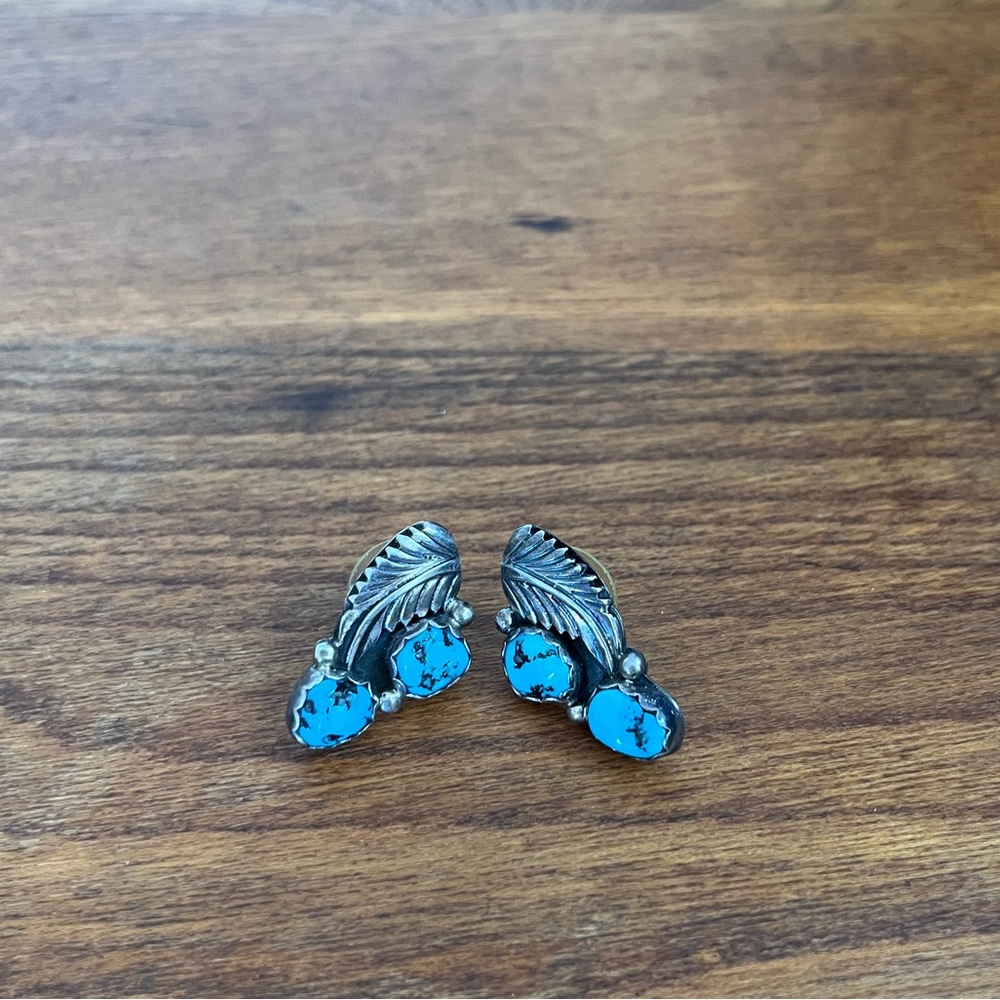 Genuine turquoise and sterling silver vintage earrings